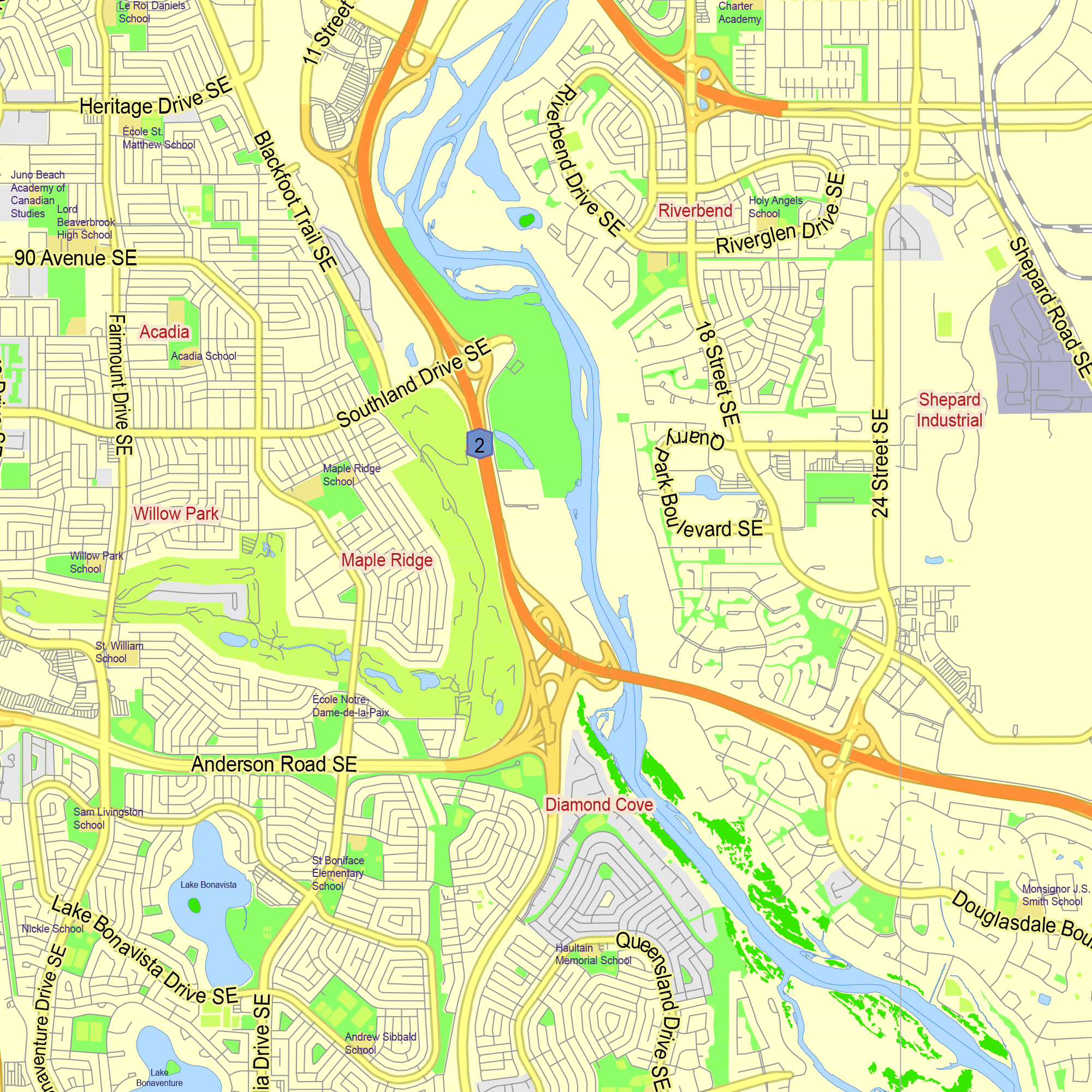 Calgary Alberta Canada printable editable layered PDF Vector Map v.2 ...