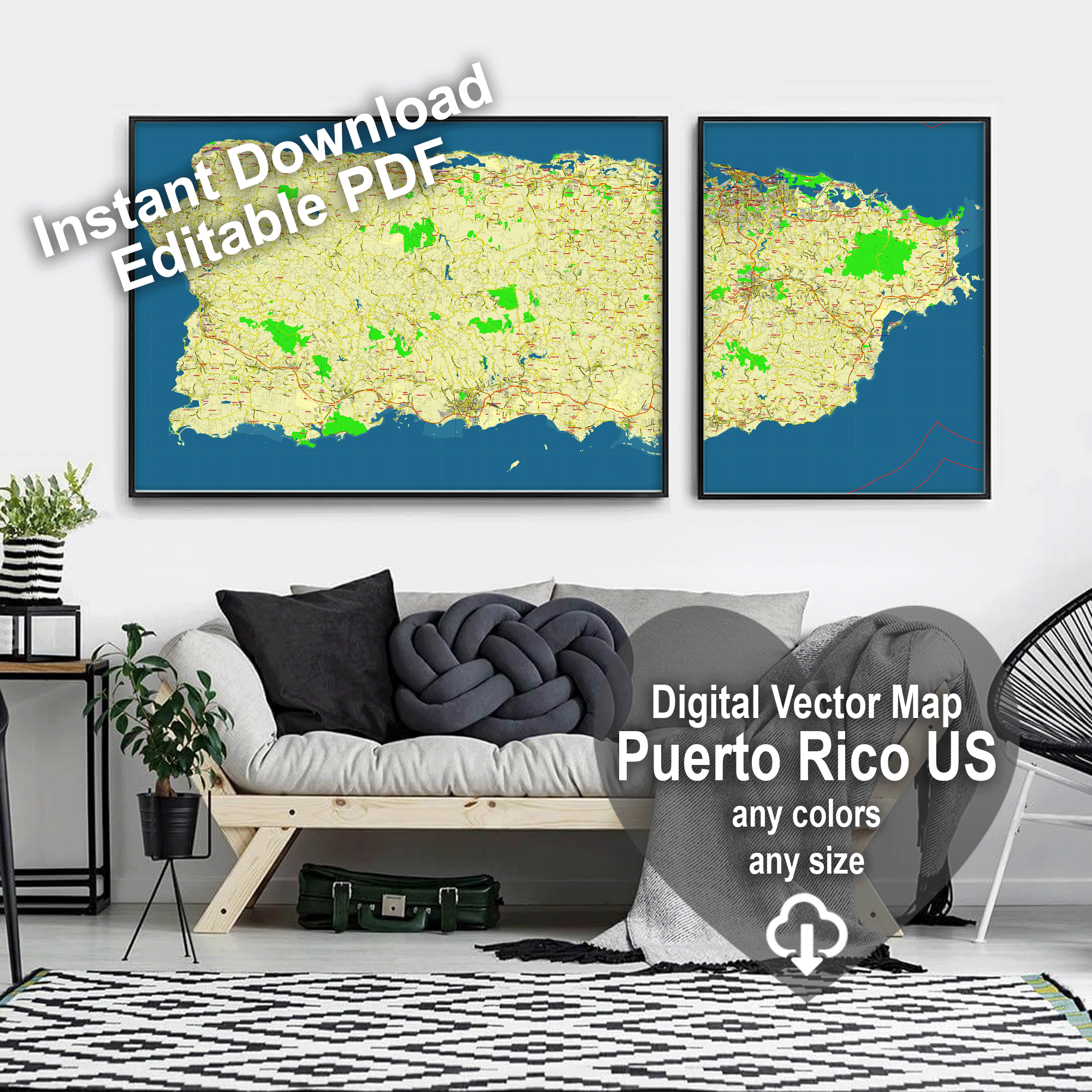Puerto Rico State US editable layered PDF Vector Map