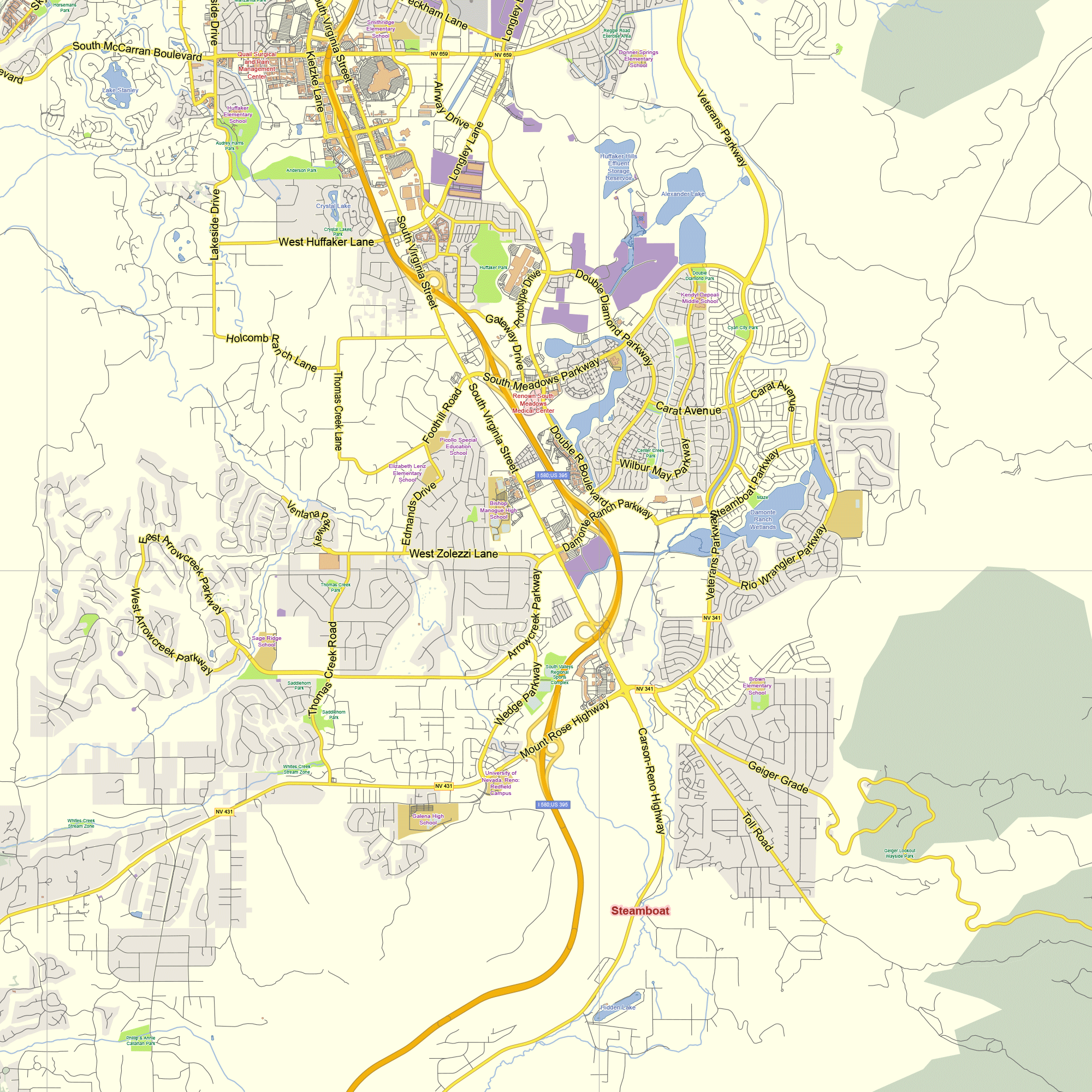 Reno Nevada US editable layered PDF Vector Map