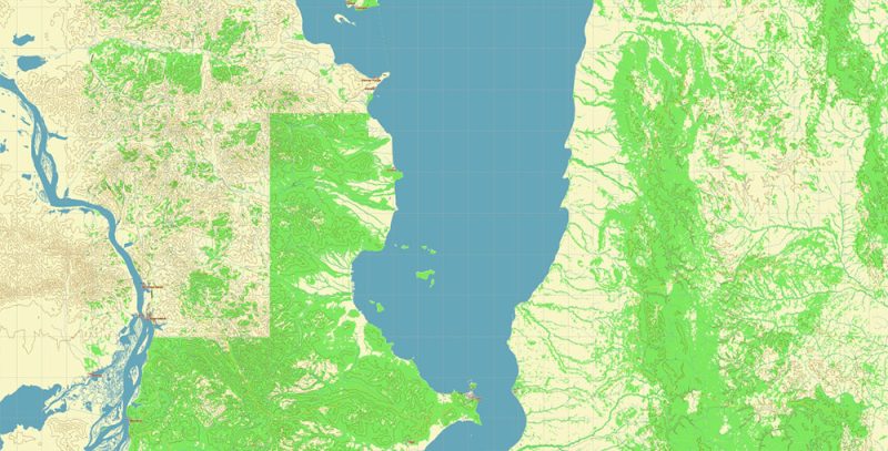 Sakhalin Island Russia Vector Map (Roads, Relief, Water) Editable Layered PDF, CDR and Adobe Illustrator