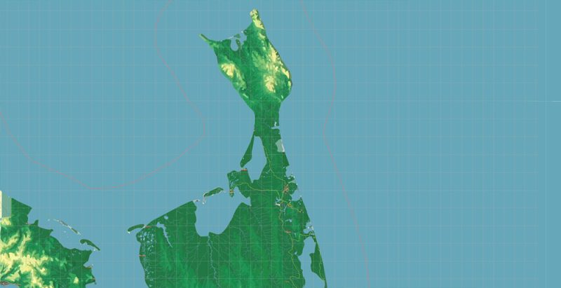 Sakhalin Island Russia Vector Map (Roads, Relief, Water) Editable Layered Adobe Illustrator