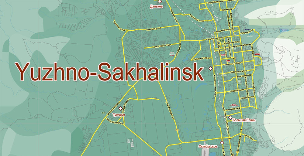 Sakhalin Island Russia Vector Map (Roads, Relief, Water) Editable Layered Adobe Illustrator
