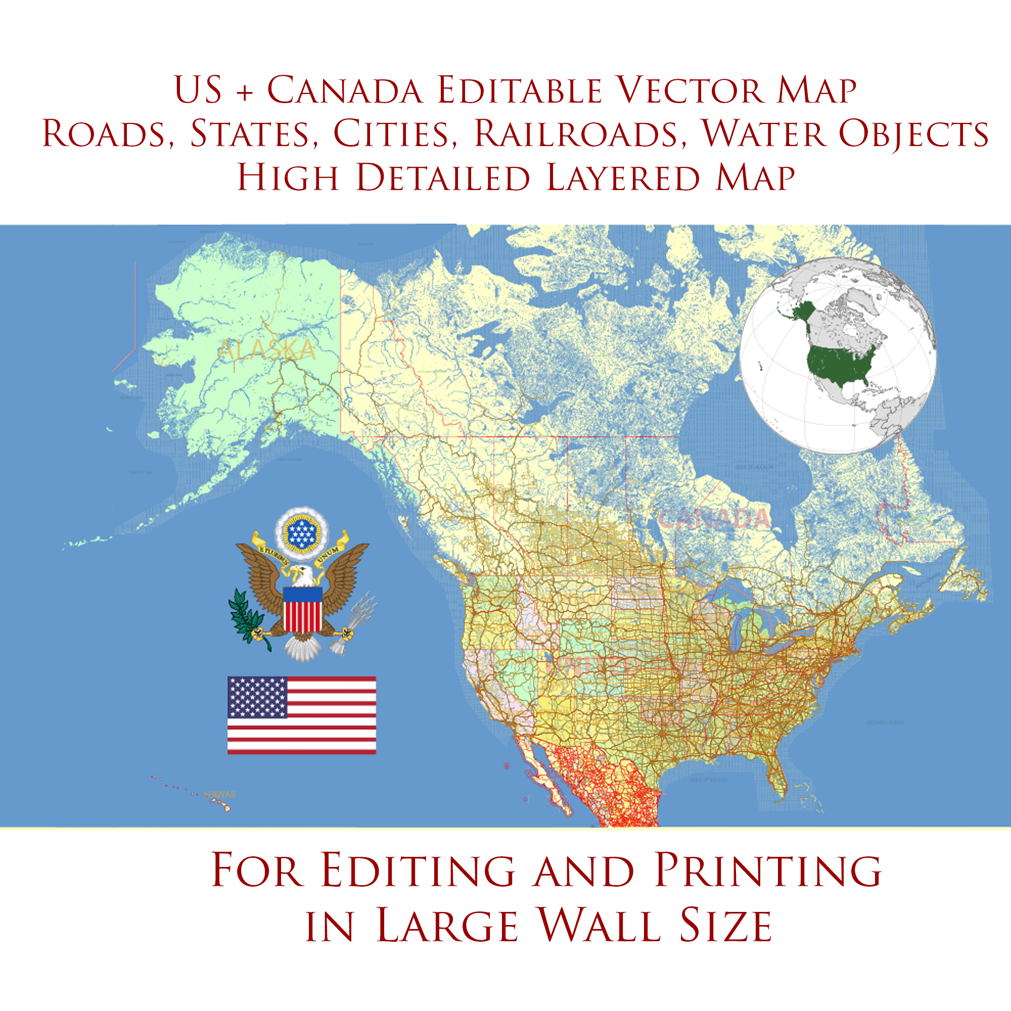 US City Maps Vector Urban Plans In The Adobe Illustrator PDF Editable Us Canada Mx Map Vector States Roads Cities Ai 10 Pdf 00 