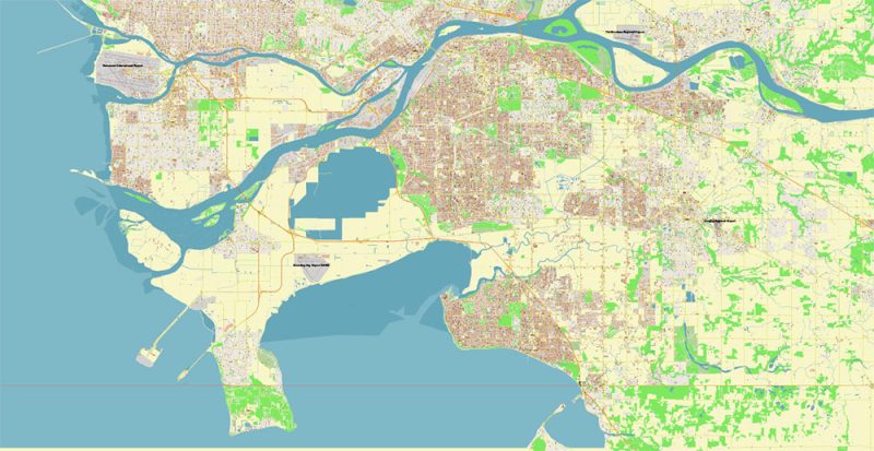 Vancouver Canada large area Map Vector Exact High Detailed City Plan editable Adobe Illustrator Street Map in layers