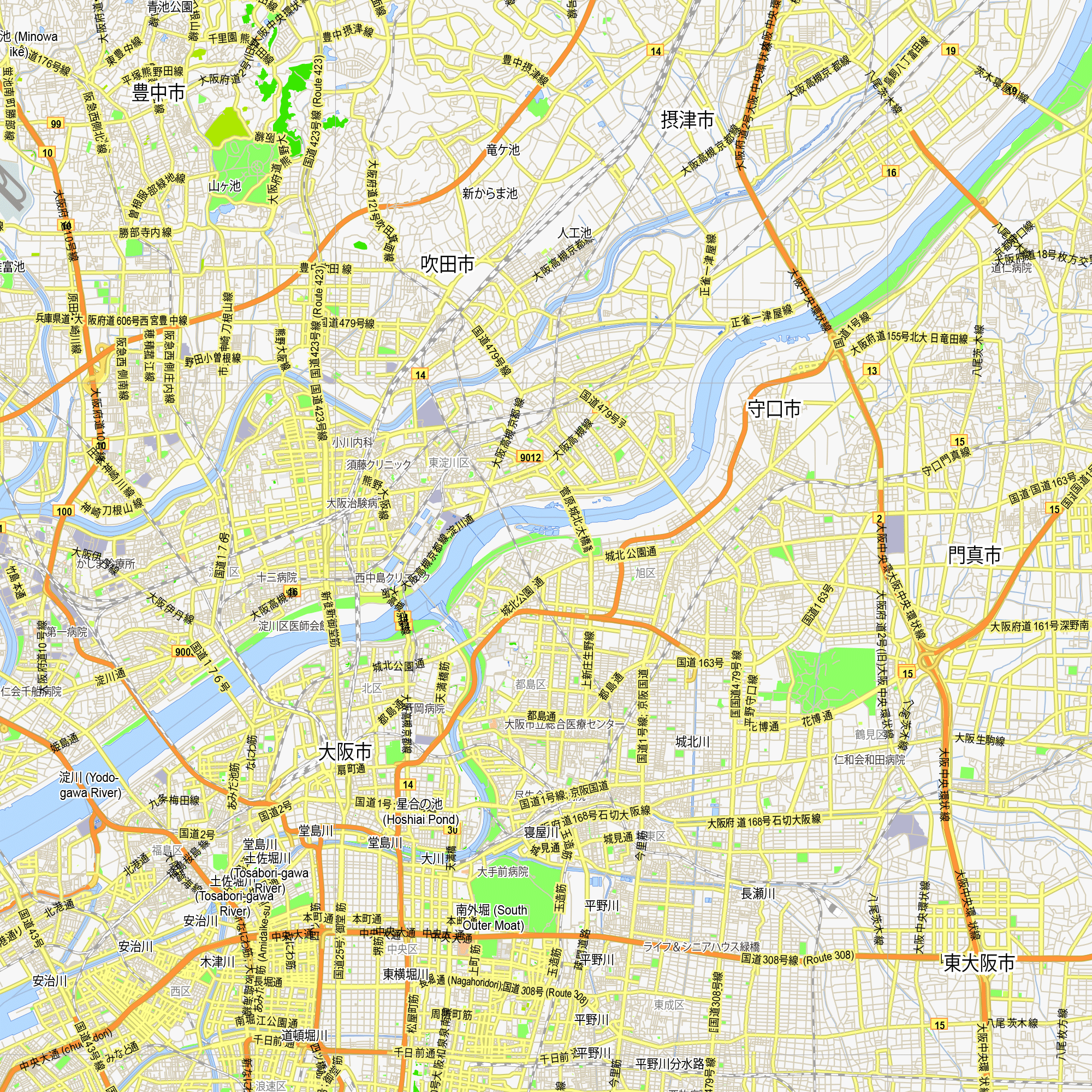 Osaka Japan editable layered PDF Vector Map