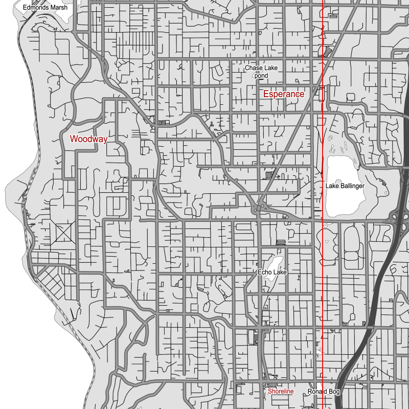 Seattle Washington US Map Vector City Plan Low Detailed (simple white + black hc) Street Map editable Adobe Illustrator in layers