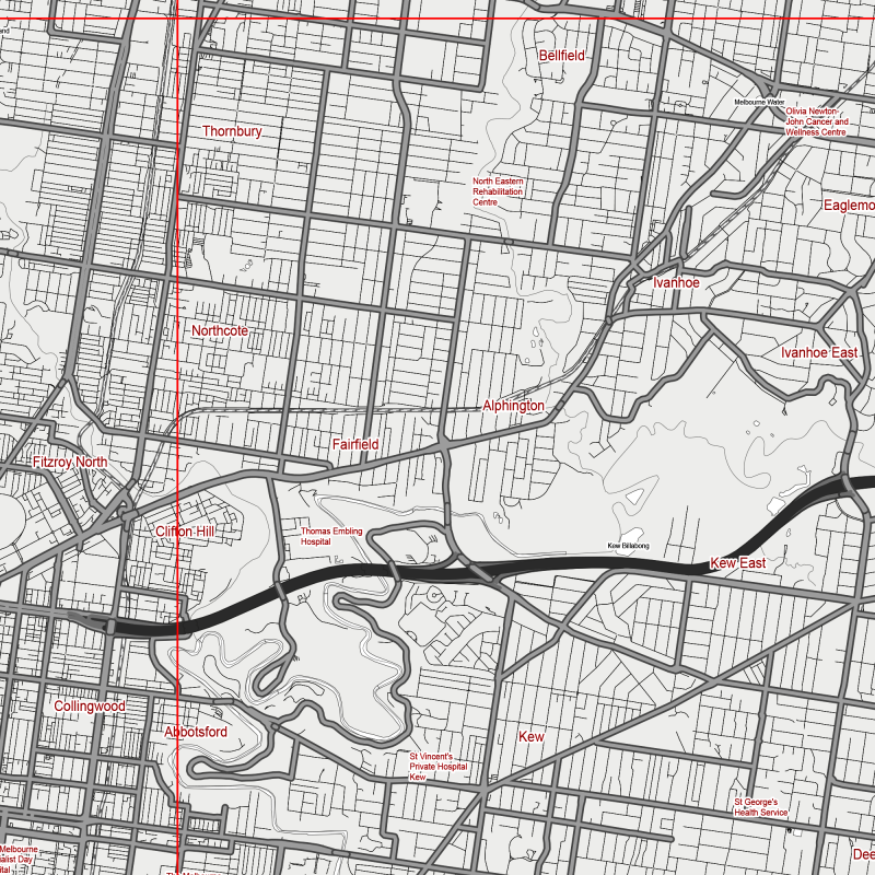 Melbourne Australia Map Vector City Plan Low Detailed (simple white) Street Map editable Adobe Illustrator in layers