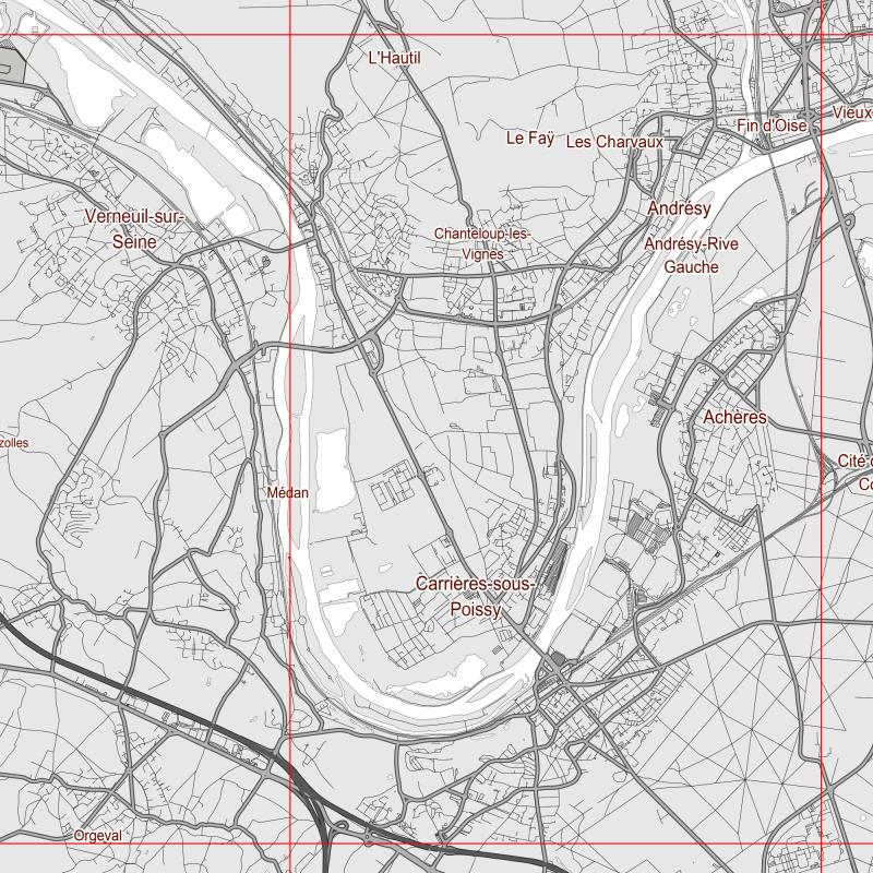 Paris Ile de France Map Vector City Plan Low Detailed (simple white) Street Map editable Adobe Illustrator in layers
