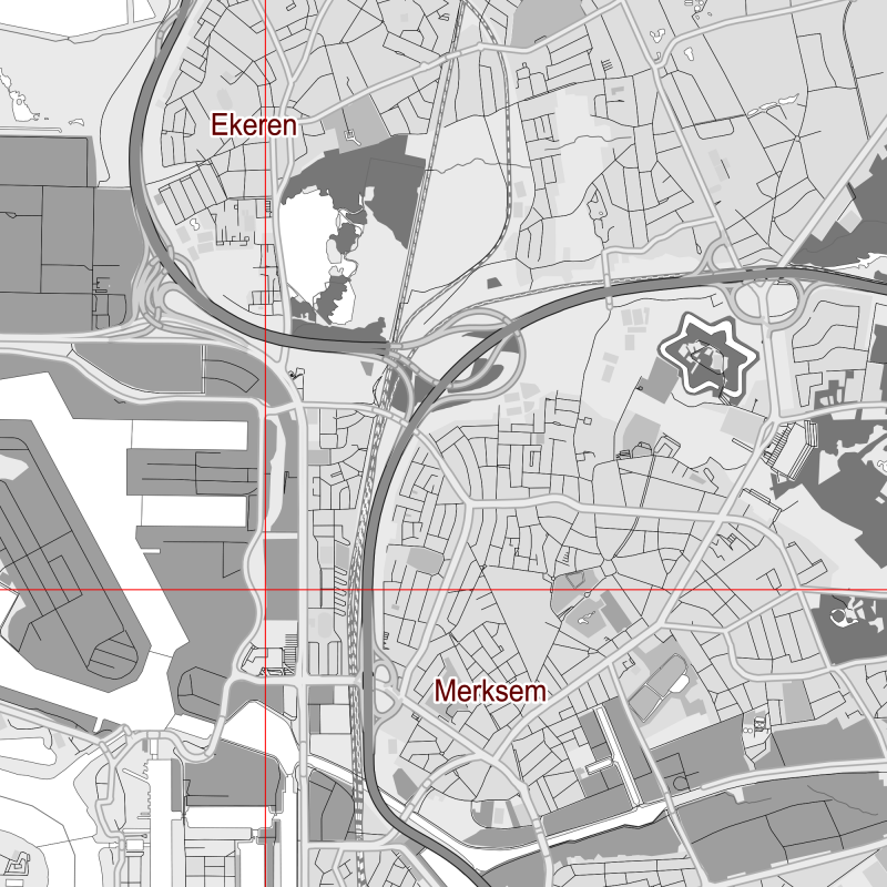Antwerpen Belgium Map Vector City Plan Low Detailed (simple white) Street Map editable Adobe Illustrator in layers