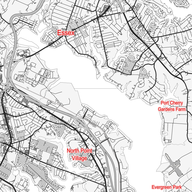Baltimore Maryland US Map Vector City Plan Low Detailed (simple white) Street Map editable Adobe Illustrator in layers