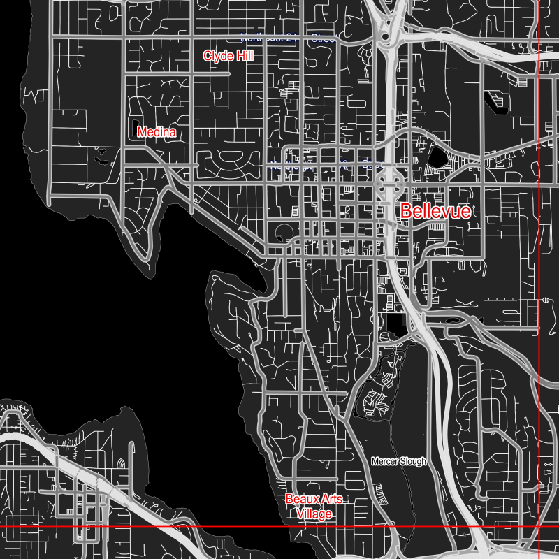 Seattle Washington US Map Vector City Plan Low Detailed (simple BLACK & WHITE) Street Map editable Adobe Illustrator in layers