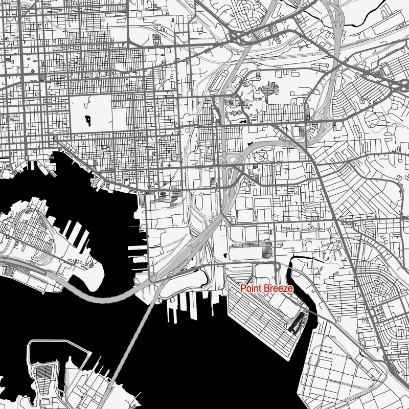 Baltimore Maryland US Map Vector City Plan Low Detailed (simple black) Street Map editable Adobe Illustrator in layers