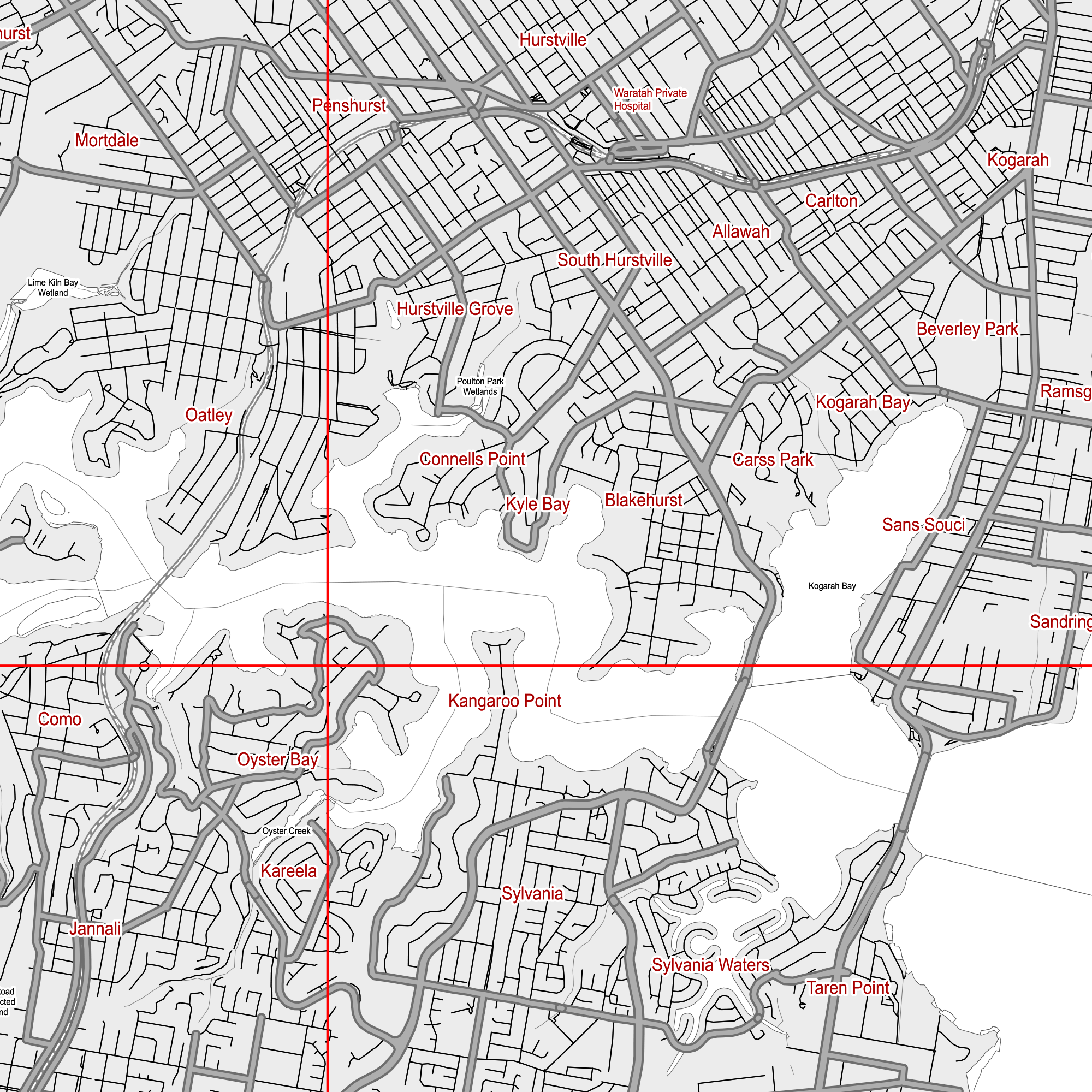 Sydney Australia PDF Vector Map: City Plan Low Detailed (simple BLANK version) Street Map editable Adobe PDF in layers