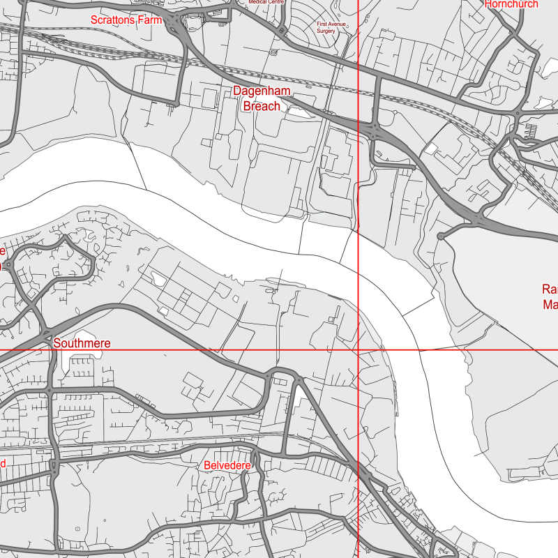 London UK Greater Map Vector City Plan Low Detailed (simple white) Street Map editable Adobe Illustrator in layers