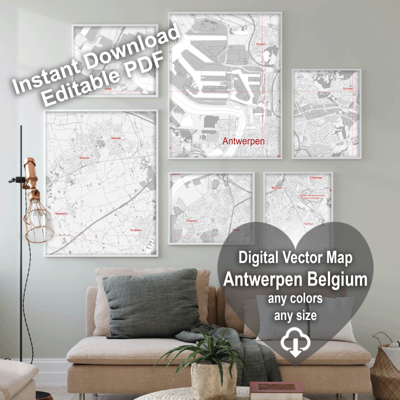 Antwerpen Belgium Map Vector City Plan Low Detailed (simple white) Street Map editable Adobe Illustrator in layers