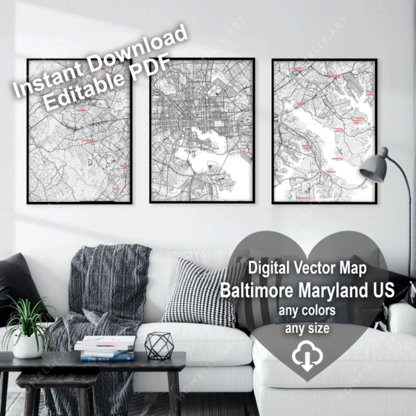 Baltimore Maryland US Map Vector City Plan Low Detailed (simple white ...
