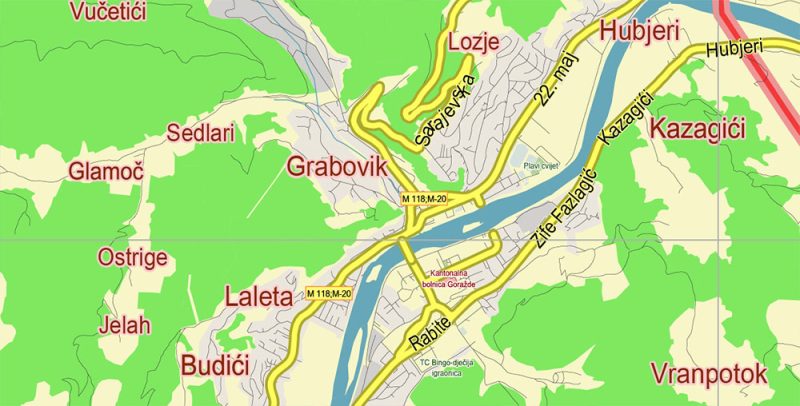 Bosnia and Herzegovina Vector Map: Full Extra 01 High Detailed All roads Map, editable Adobe Illustrator in layers