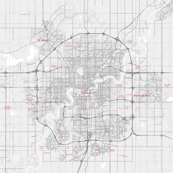 Edmonton Canada Map Vector City Plan Low Detailed (simple white) Street Map editable Adobe Illustrator in layers