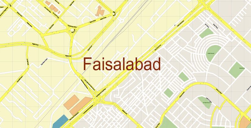Faisalabad Pakistan Map Vector Exact High Detailed City Plan editable Adobe Illustrator Street Map in layers