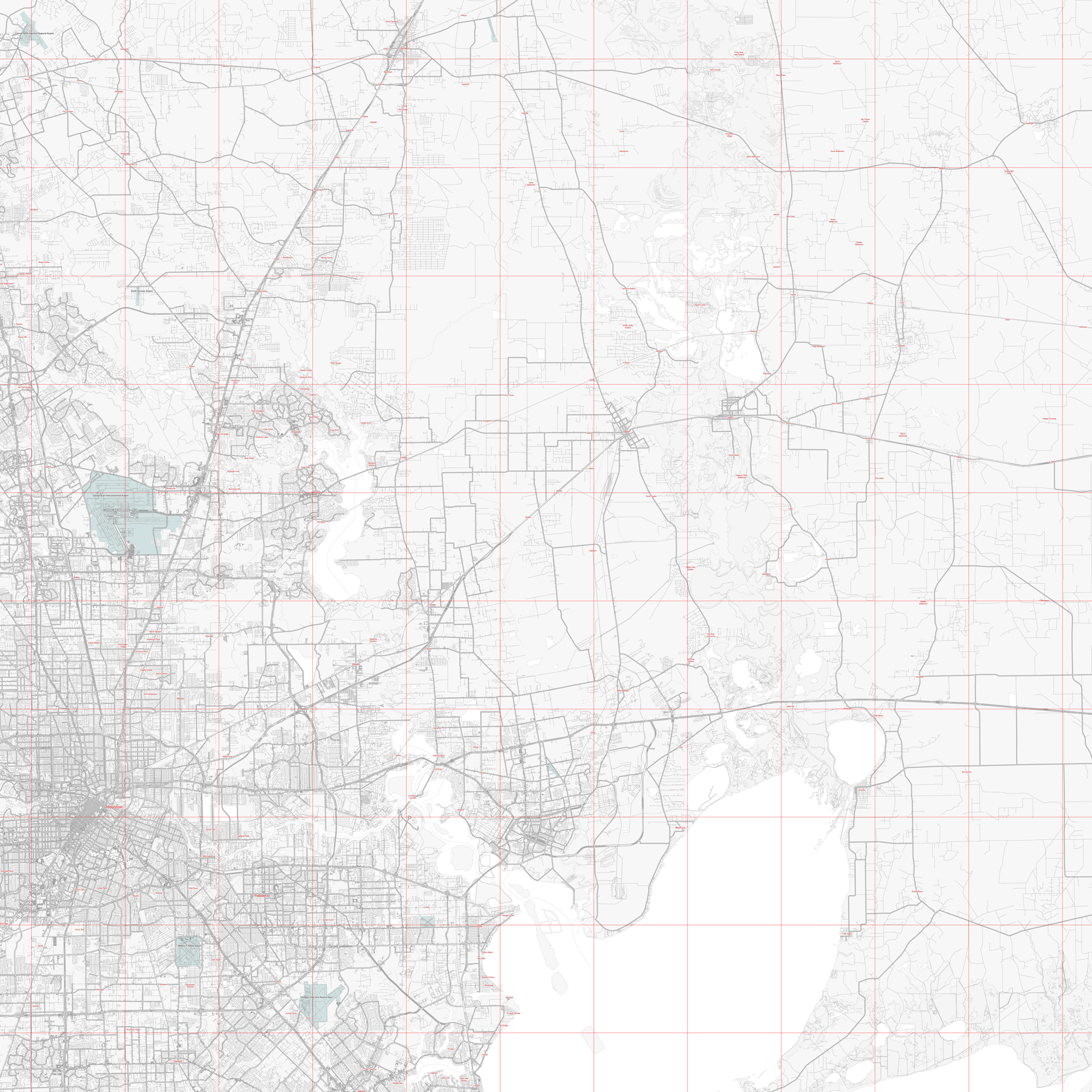 Houston Texas US PDF Vector Map: City Plan Low Detailed (simple white) Street Map editable Adobe PDF in layers