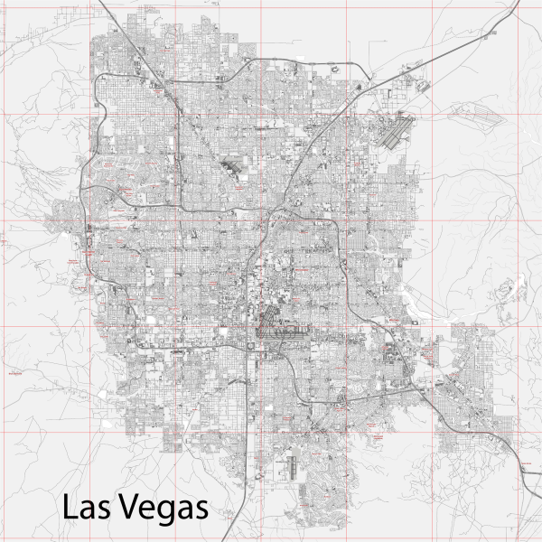 Las Vegas Nevada US Map Vector City Plan Low Detailed (simple white) Street Map editable Adobe Illustrator in layers