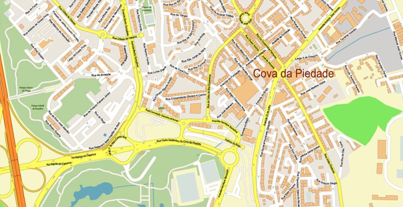 Lisbon (Lisboa) Portugal Map Vector Exact High Detailed City Plan editable Adobe Illustrator Street Map in layers