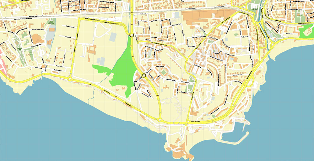 Lisbon (Lisboa) Portugal Map Vector Exact High Detailed City Plan editable Adobe Illustrator Street Map in layers