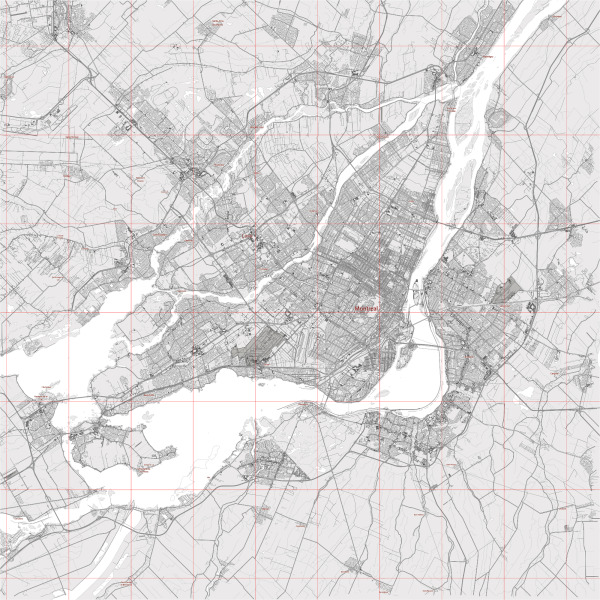 Montreal Quebec Canada Map Vector City Plan Low Detailed (simple white) Street Map editable Adobe Illustrator in layers