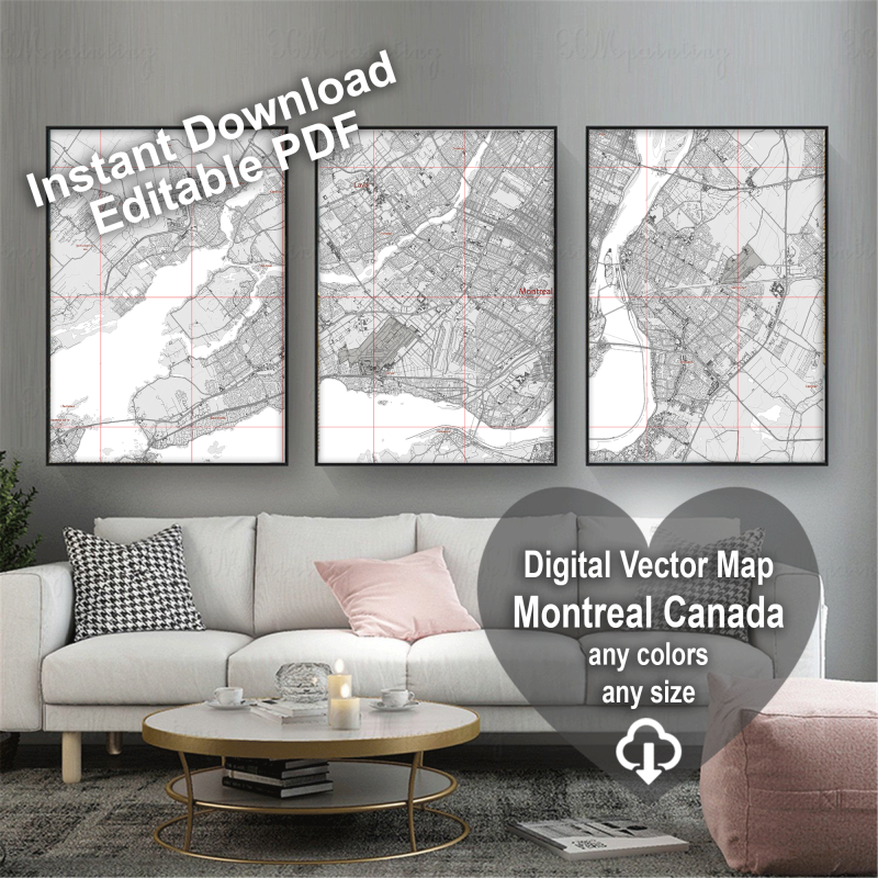 Montreal Quebec Canada Map Vector City Plan Low Detailed (simple white) Street Map editable Adobe Illustrator in layers