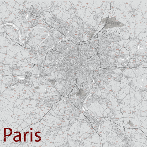 Paris Center, France printable vector street City Plan map, full editable, Adobe Illustrator