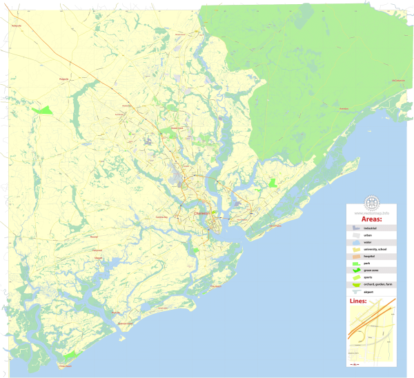 Charleston South Carolina US editable layered PDF Vector Map