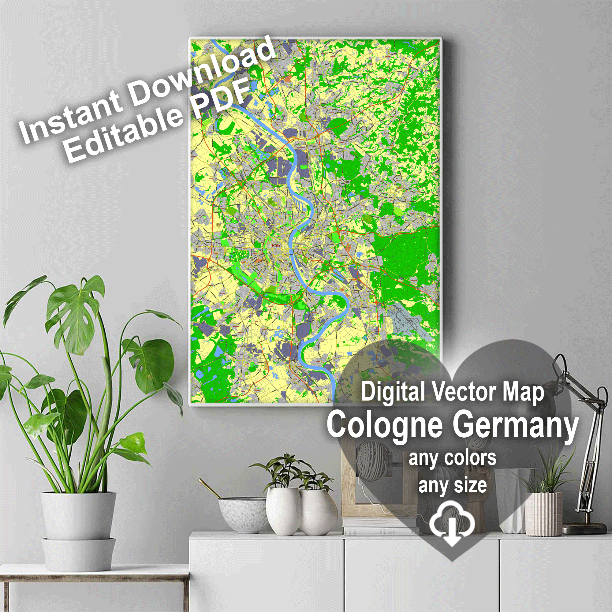Cologne Germany Editable Layered PDF Vector Map Https vectormap cologne-map-travelsfinders-com