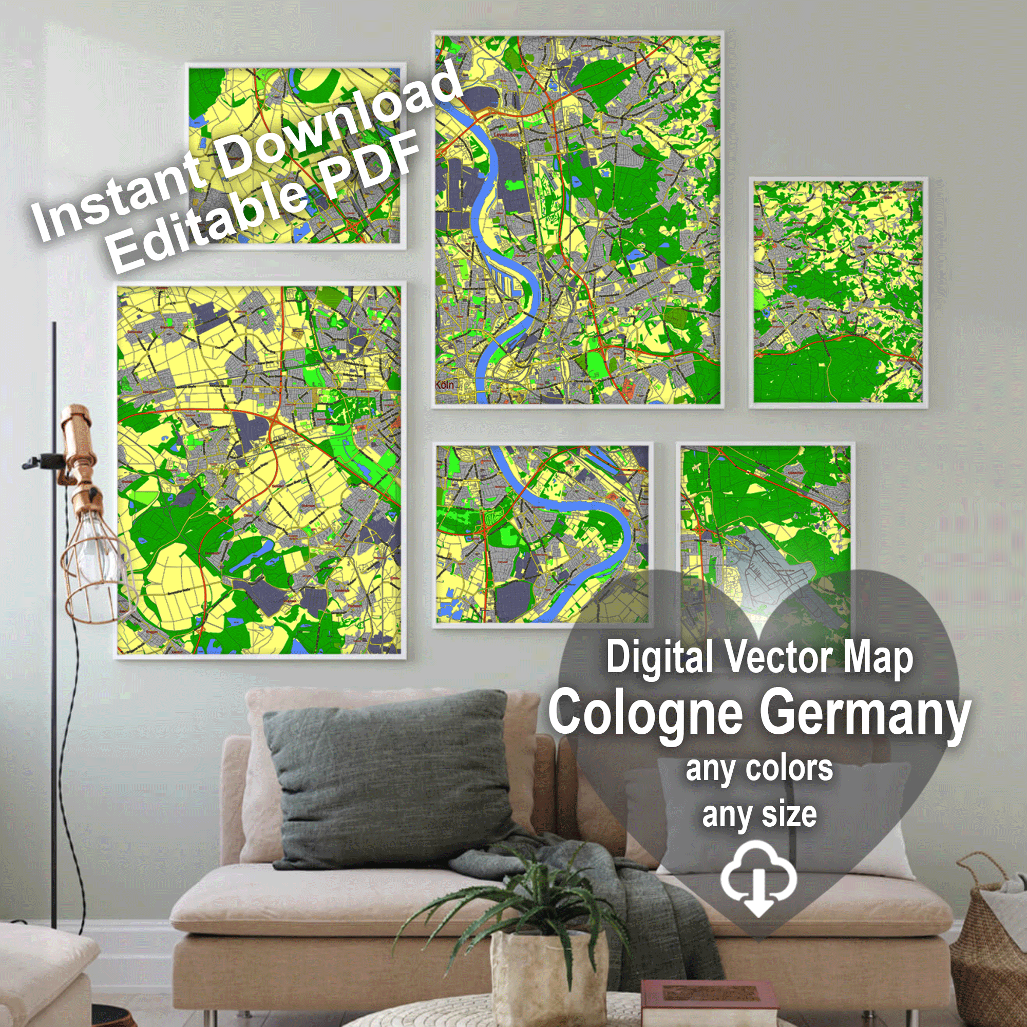 Cologne Germany editable layered PDF Vector Map – Maps in Vector ...