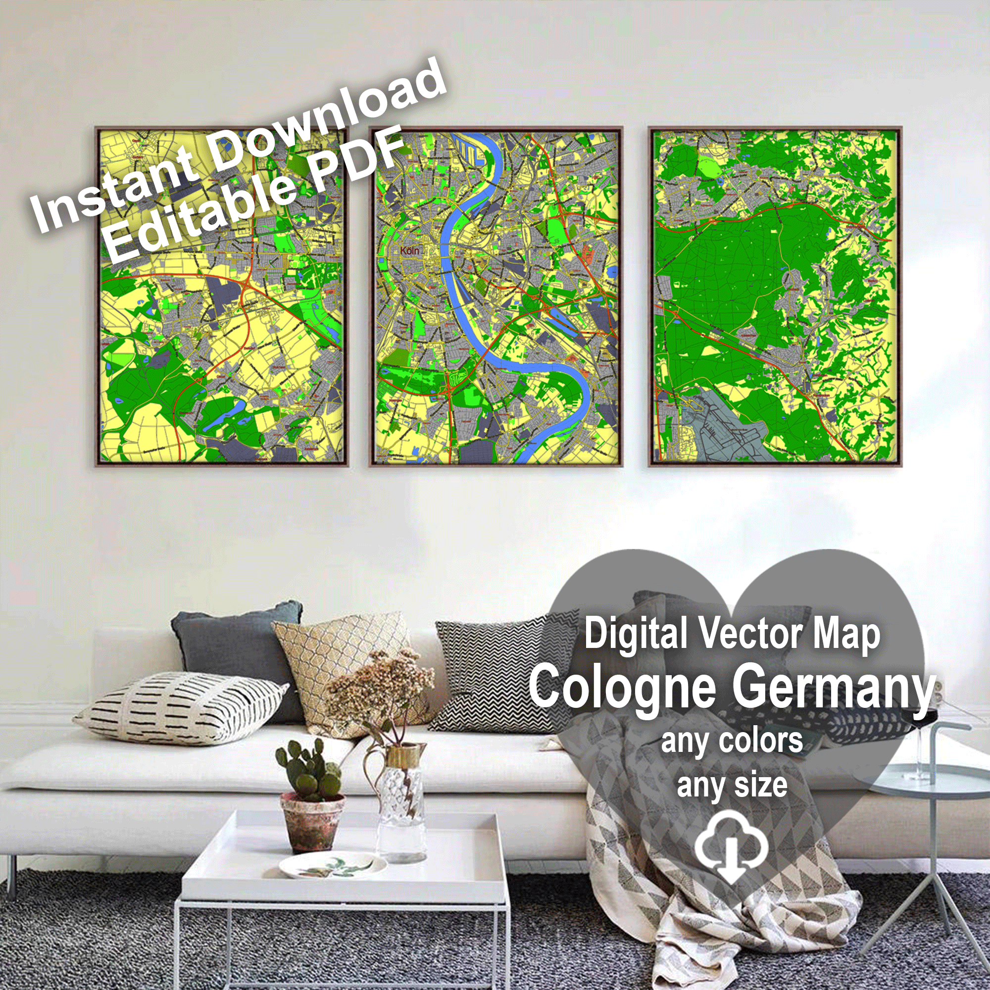 Cologne Germany editable layered PDF Vector Map – Maps in Vector ...