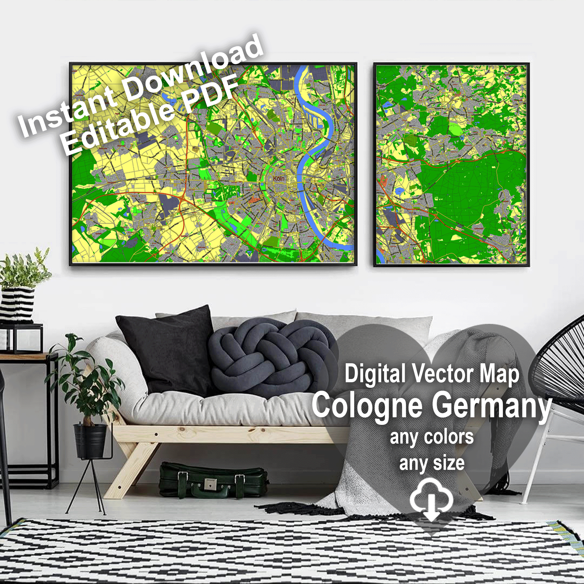 Cologne Germany editable layered PDF Vector Map – Maps in Vector ...