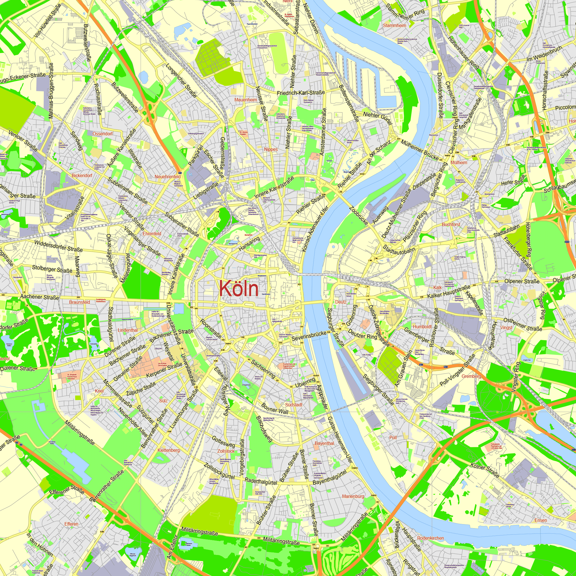 Cologne Germany editable layered PDF Vector Map