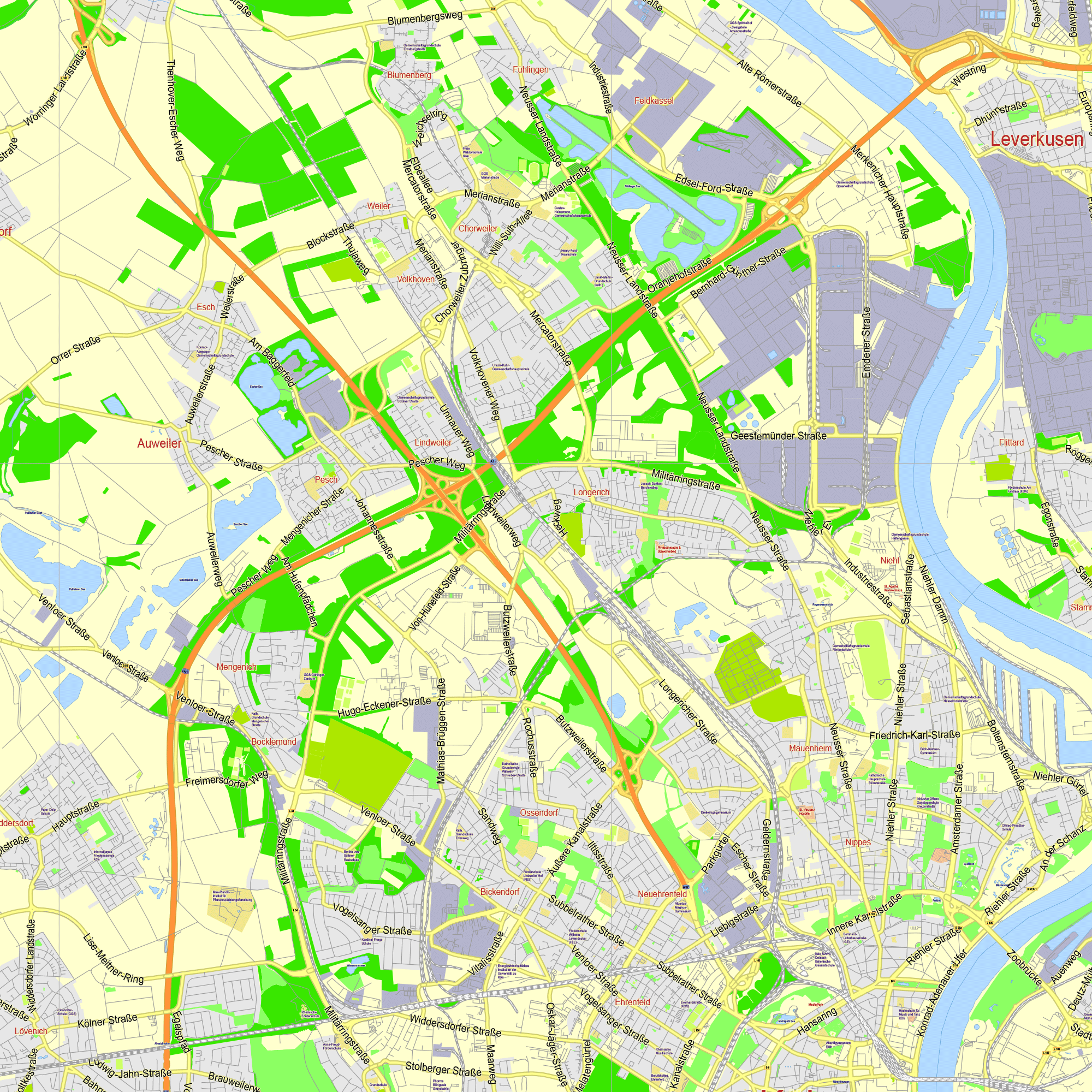 Cologne Germany editable layered PDF Vector Map – Maps in Vector ...