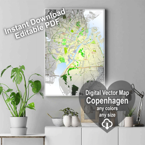 Copenhagen Denmark editable layered PDF Vector Map