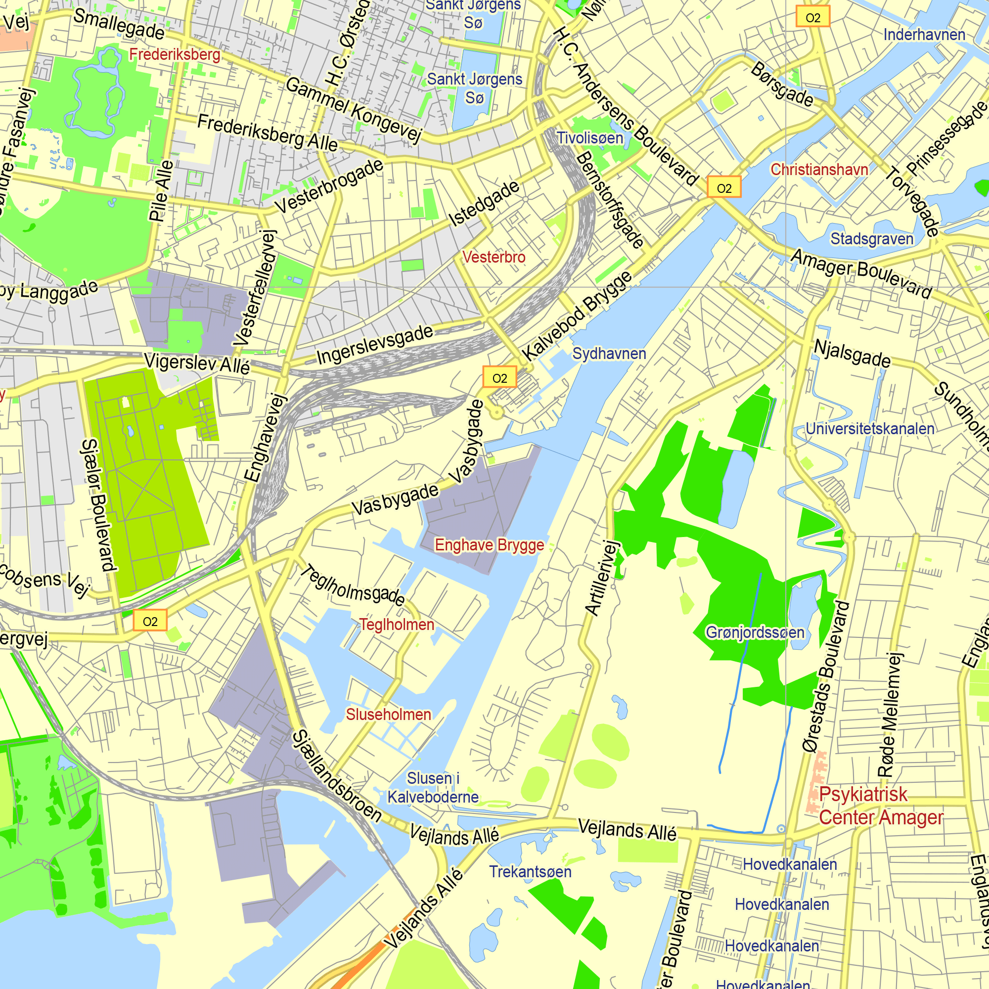 Copenhagen Denmark editable layered PDF Vector Map