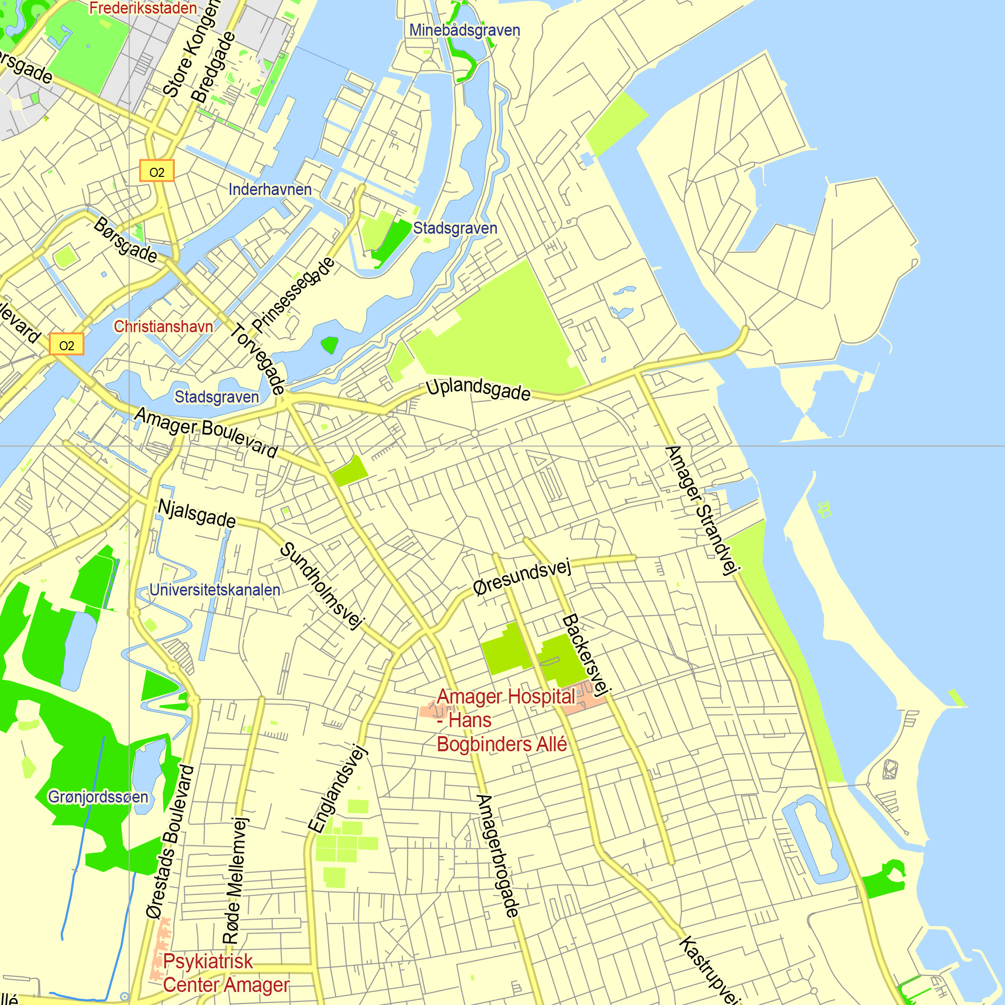 Copenhagen Denmark editable layered PDF Vector Map