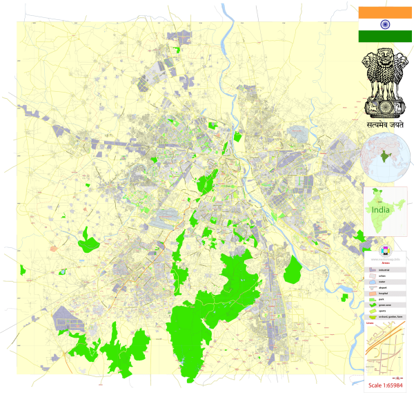 Delhi India editable layered PDF Vector Map