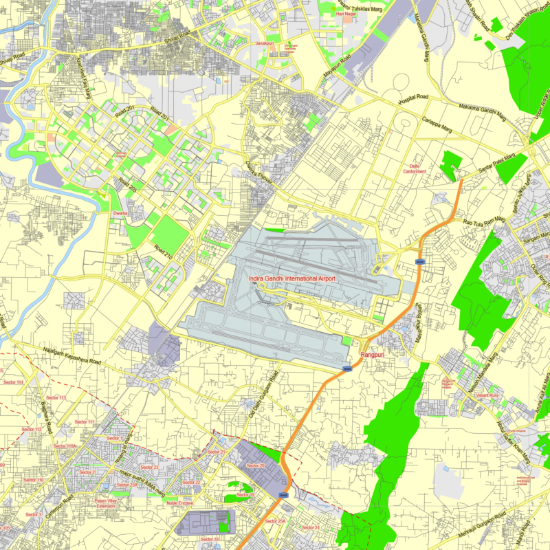 Delhi India editable layered PDF Vector Map