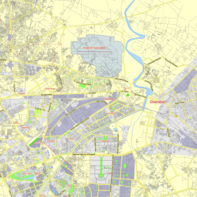 Delhi India editable layered PDF Vector Map