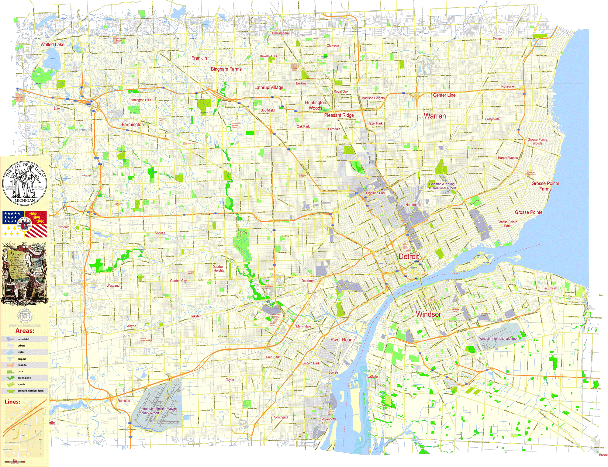 Detroit Michigan US editable layered PDF Vector Map https//vectormap