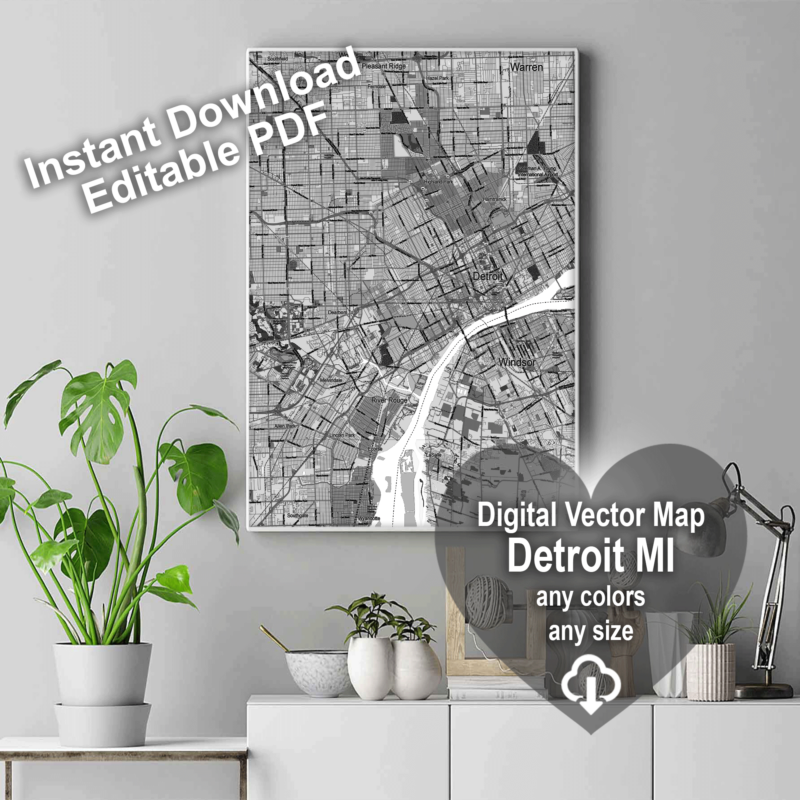 Detroit Michigan US editable layered PDF Vector Map – Maps in Vector ...