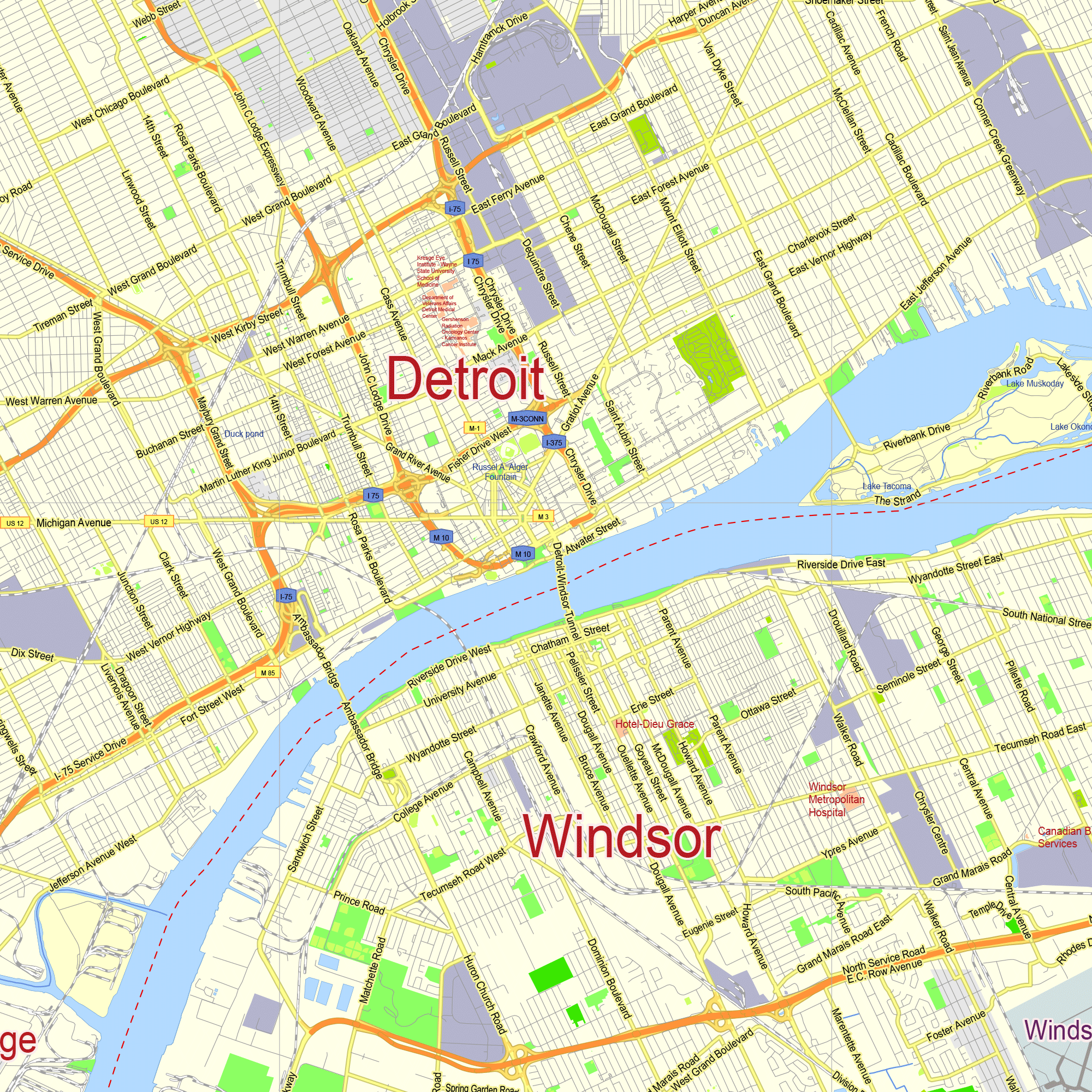 Detroit Michigan US Editable Layered PDF Vector Map Printable Map Detroit Mi Us Gvl13 Ai 10 Pdf 3 