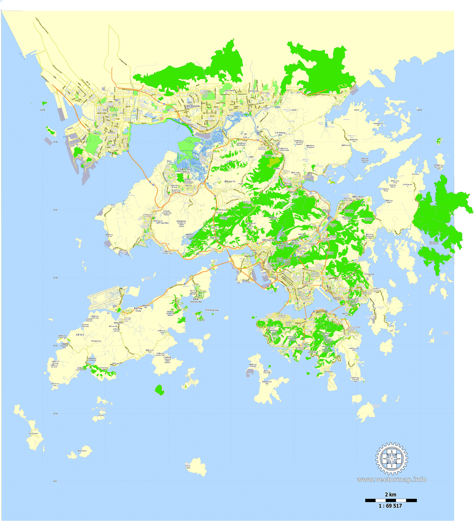 Hong Kong Shenzhen China editable layered PDF Vector Map https ...