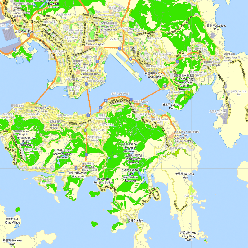 Hong Kong Shenzhen China editable layered PDF Vector Map