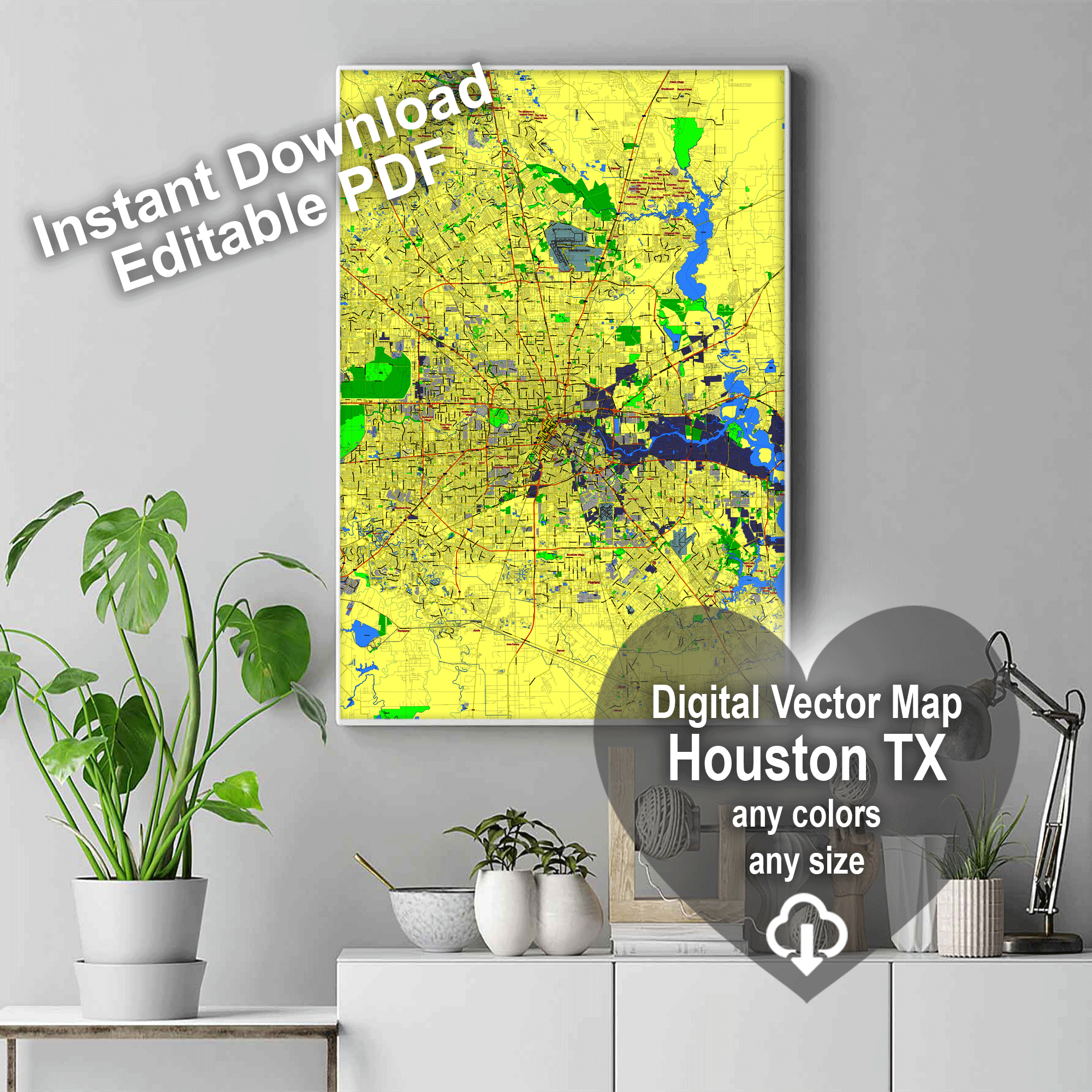 Houston Texas US editable layered PDF Vector Map – Maps in Vector ...