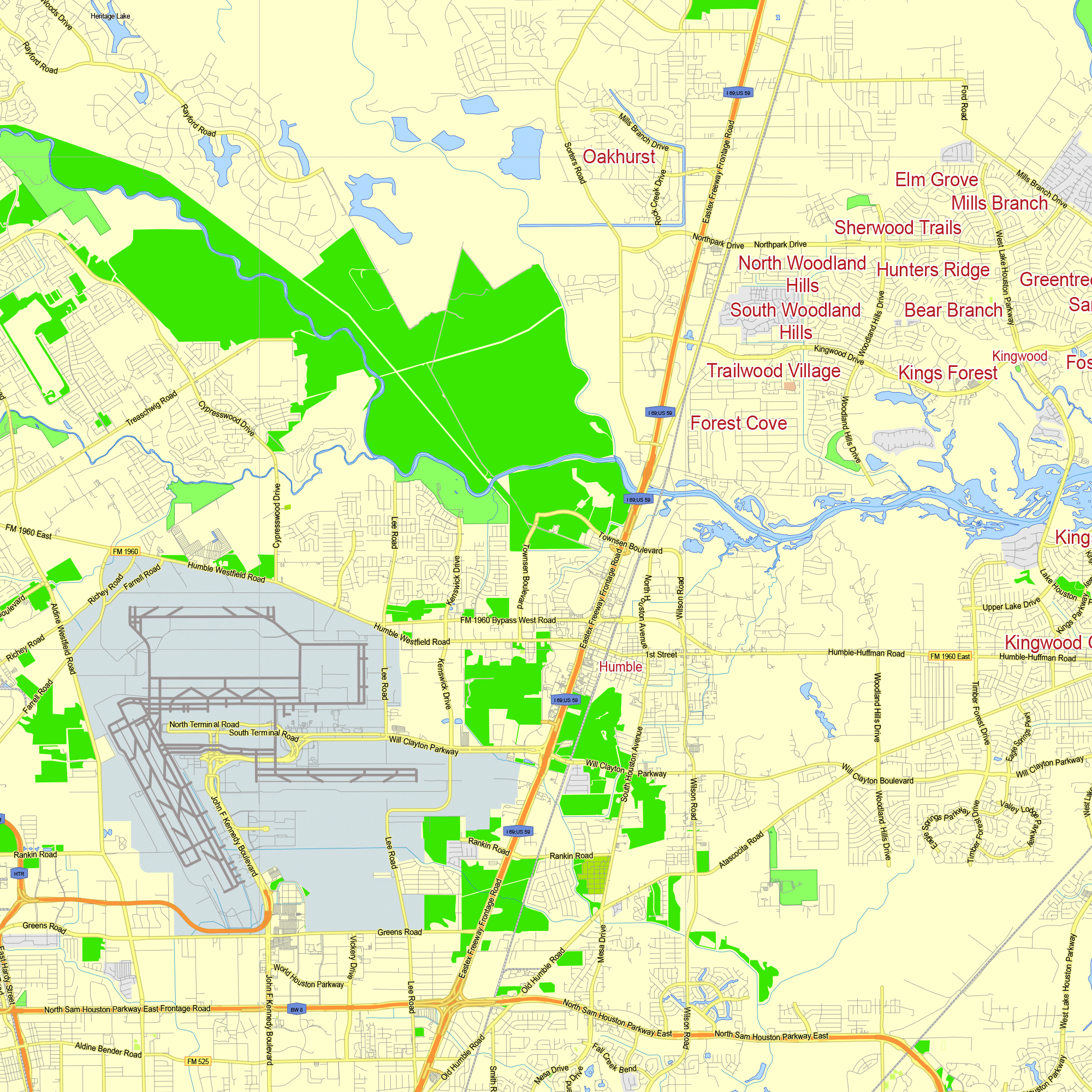 Houston Texas US Editable Layered PDF Vector Map Printable Map Houston Tx Us G View Level 13 V 09 11 Ai 10 Pdf 7 
